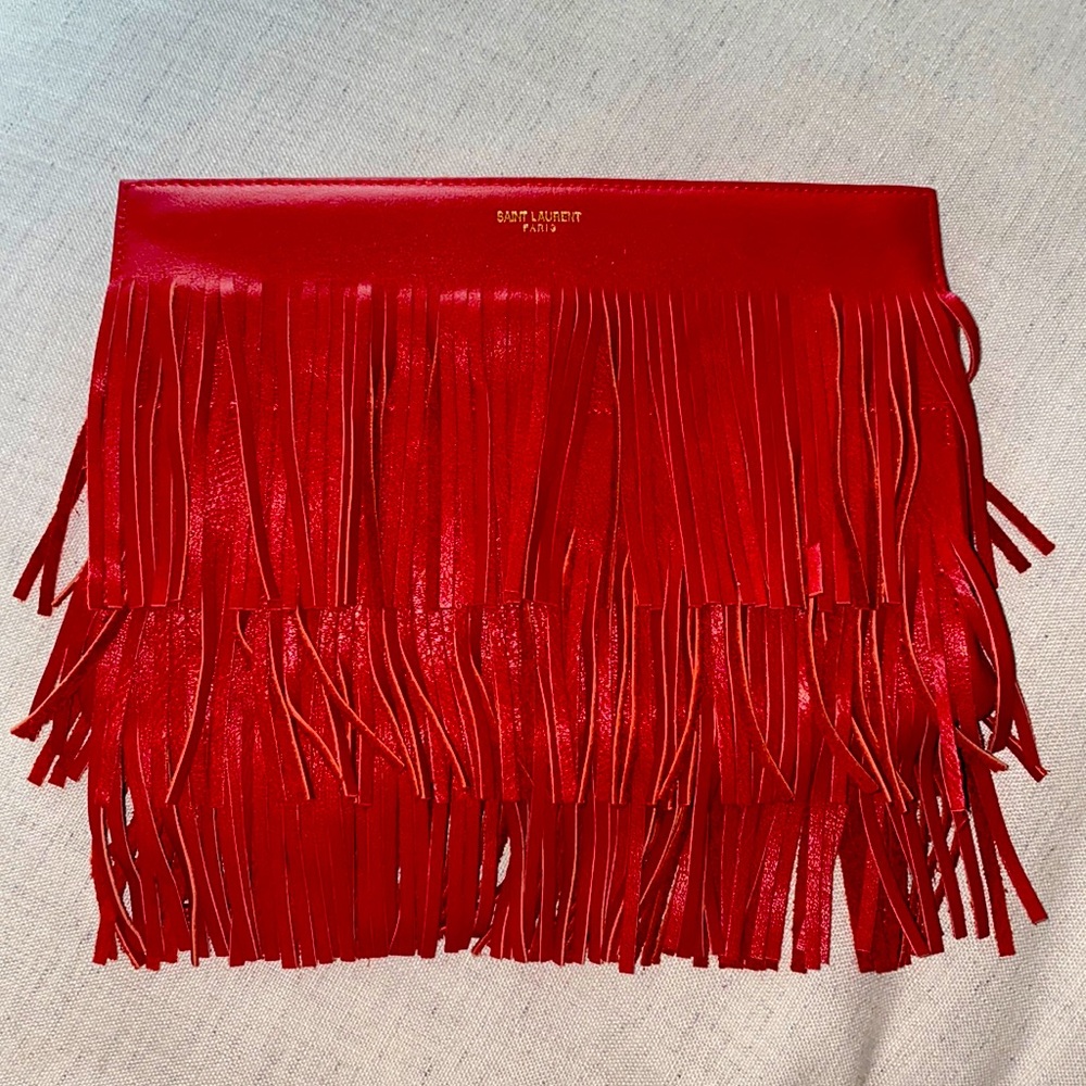 YSL Red fringe clutch